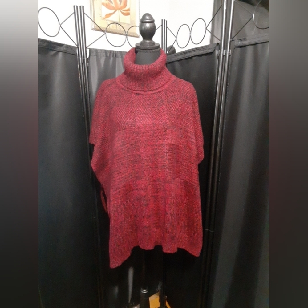 Apt. 9 Poncho Sweater Red Burgundy Women's Cowl Neck One Size Acrylic